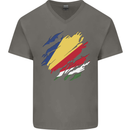 Torn Seychelles Flag Seychellois Day Football Mens V-Neck Cotton T-Shirt Charcoal