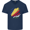 Torn Seychelles Flag Seychellois Day Football Mens V-Neck Cotton T-Shirt Navy Blue