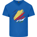 Torn Seychelles Flag Seychellois Day Football Mens V-Neck Cotton T-Shirt Royal Blue