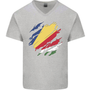 Torn Seychelles Flag Seychellois Day Football Mens V-Neck Cotton T-Shirt Sports Grey