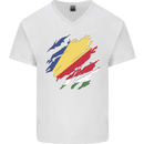 Torn Seychelles Flag Seychellois Day Football Mens V-Neck Cotton T-Shirt White
