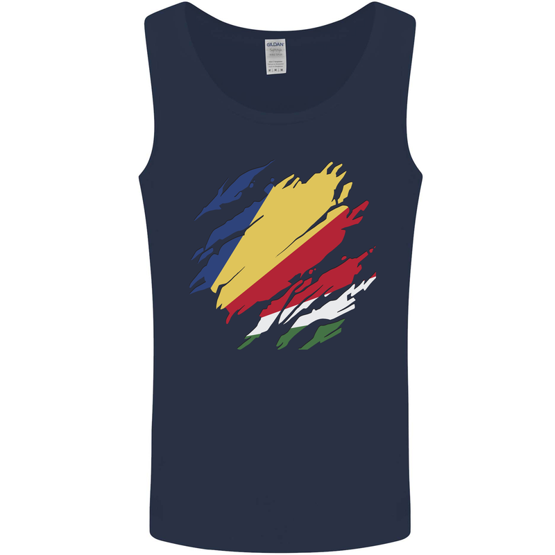 Torn Seychelles Flag Seychellois Day Football Mens Vest Tank Top Navy Blue