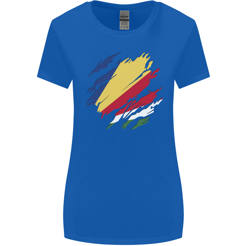 Torn Seychelles Flag Seychellois Day Football Womens Wider Cut T-Shirt Royal Blue