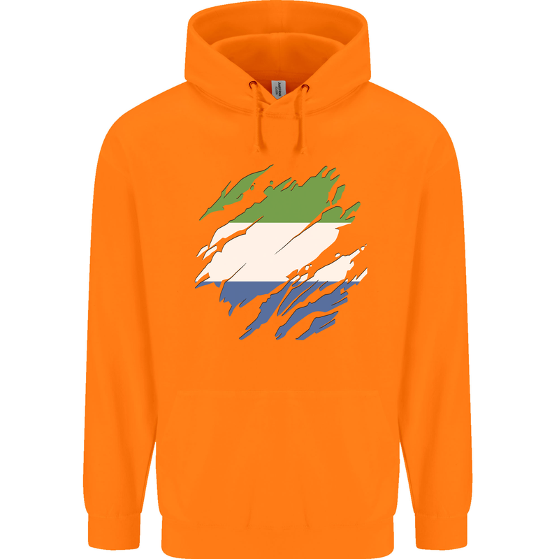 Torn Sierra Leone Flag Leonian Day Football Childrens Kids Hoodie Orange