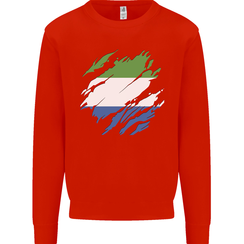 Torn Sierra Leone Flag Leonian Day Football Kids Sweatshirt Jumper Bright Red