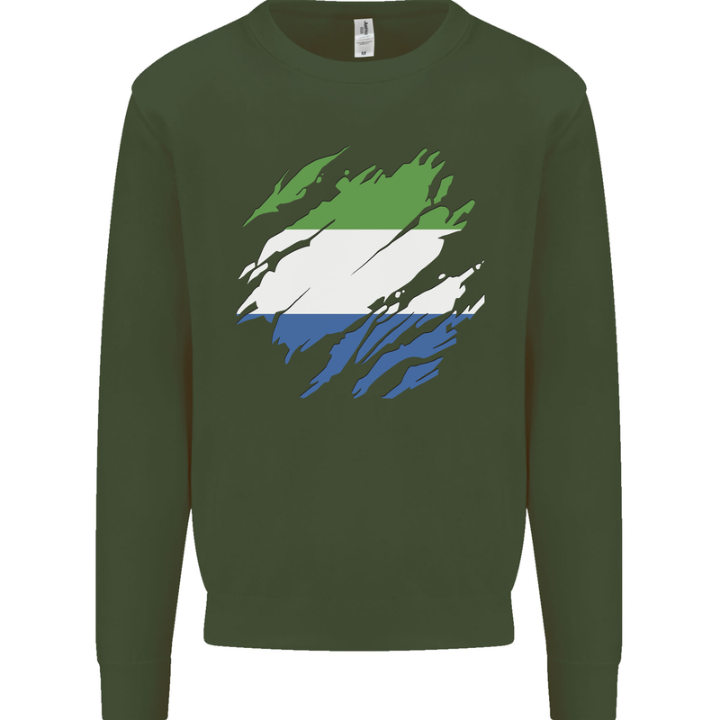 Torn Sierra Leone Flag Leonian Day Football Kids Sweatshirt Jumper Forest Green