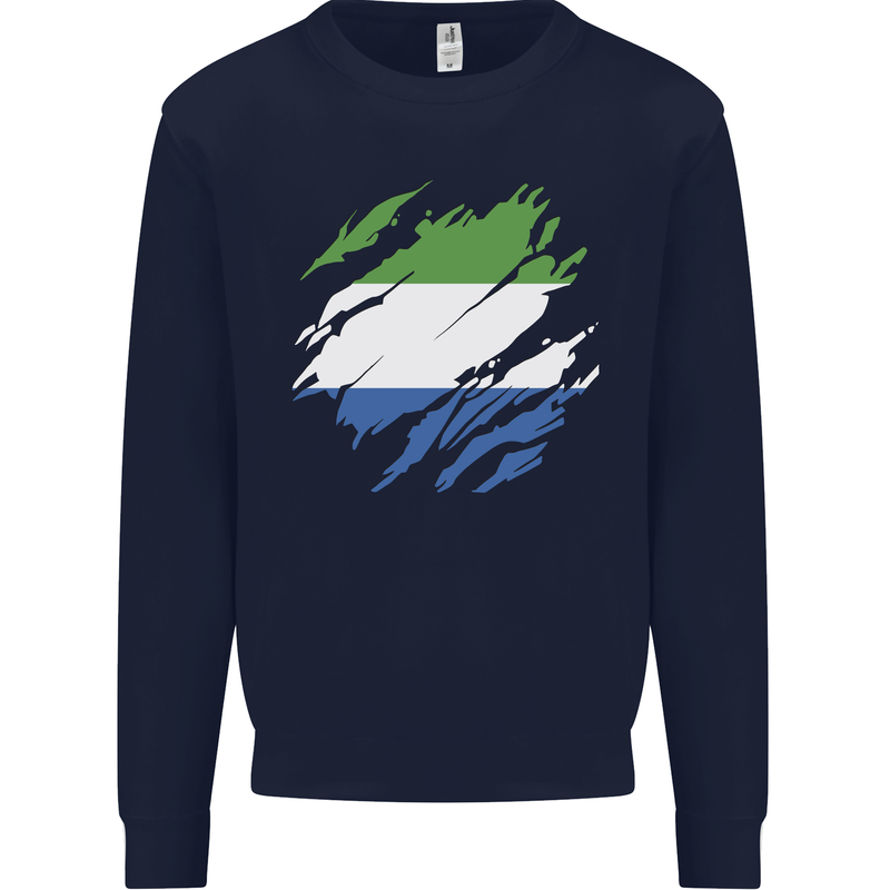Torn Sierra Leone Flag Leonian Day Football Kids Sweatshirt Jumper Navy Blue