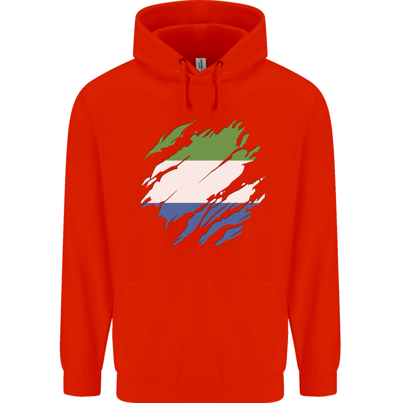 Torn Sierra Leone Flag Leonian Day Football Mens 80% Cotton Hoodie Bright Red
