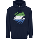 Torn Sierra Leone Flag Leonian Day Football Mens 80% Cotton Hoodie Navy Blue