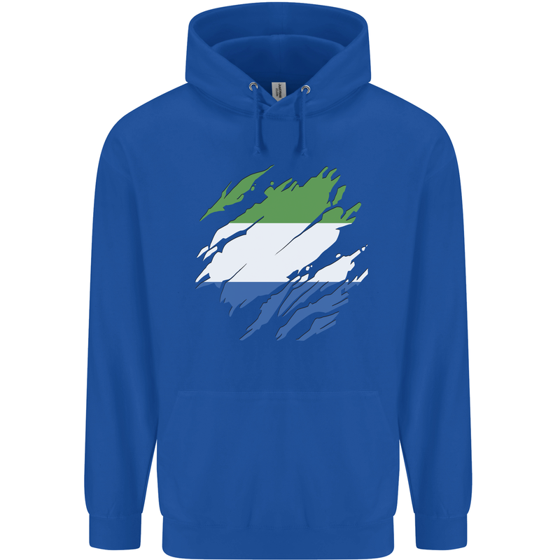 Torn Sierra Leone Flag Leonian Day Football Mens 80% Cotton Hoodie Royal Blue