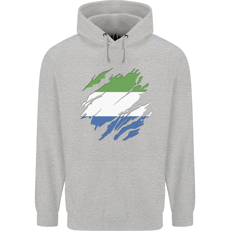 Torn Sierra Leone Flag Leonian Day Football Mens 80% Cotton Hoodie Sports Grey