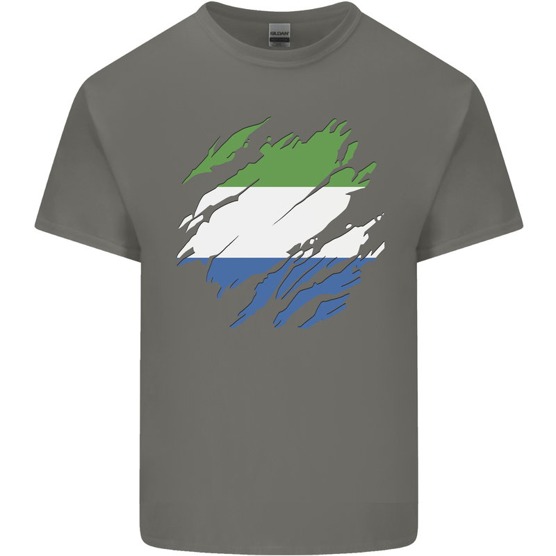 Torn Sierra Leone Flag Leonian Day Football Mens Cotton T-Shirt Tee Top Charcoal