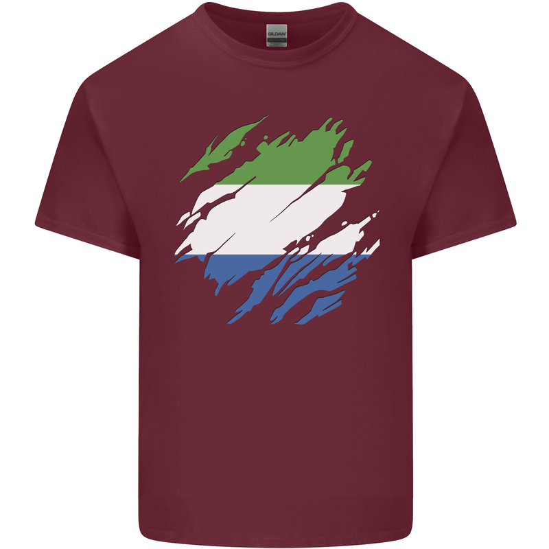 Torn Sierra Leone Flag Leonian Day Football Mens Cotton T-Shirt Tee Top Maroon