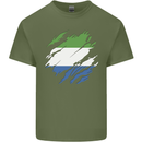 Torn Sierra Leone Flag Leonian Day Football Mens Cotton T-Shirt Tee Top Military Green
