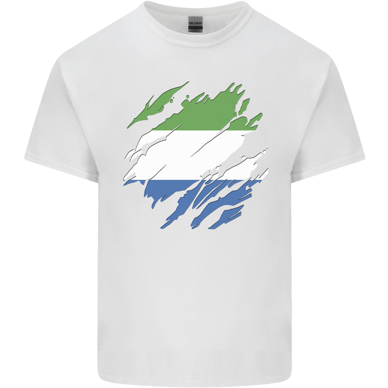Torn Sierra Leone Flag Leonian Day Football Mens Cotton T-Shirt Tee Top White