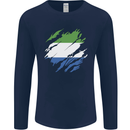 Torn Sierra Leone Flag Leonian Day Football Mens Long Sleeve T-Shirt Navy Blue