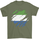 Torn Sierra Leone Flag Leonian Day Football Mens T-Shirt 100% Cotton Military Green