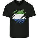 Torn Sierra Leone Flag Leonian Day Football Mens V-Neck Cotton T-Shirt Black