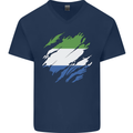 Torn Sierra Leone Flag Leonian Day Football Mens V-Neck Cotton T-Shirt Navy Blue