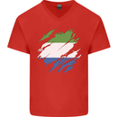 Torn Sierra Leone Flag Leonian Day Football Mens V-Neck Cotton T-Shirt Red