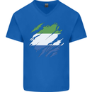 Torn Sierra Leone Flag Leonian Day Football Mens V-Neck Cotton T-Shirt Royal Blue