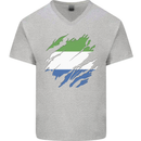Torn Sierra Leone Flag Leonian Day Football Mens V-Neck Cotton T-Shirt Sports Grey
