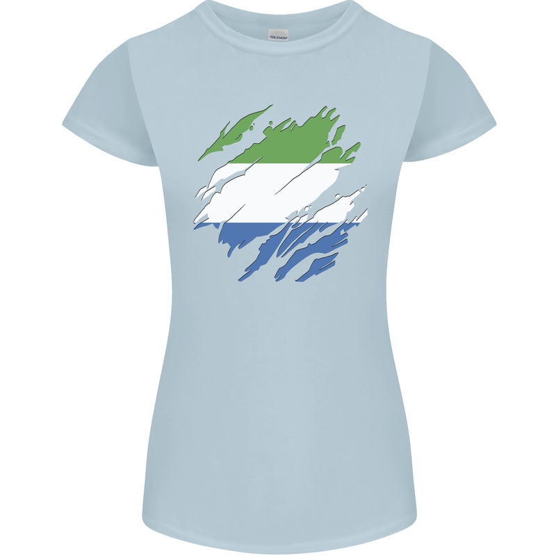Torn Sierra Leone Flag Leonian Day Football Womens Petite Cut T-Shirt Light Blue