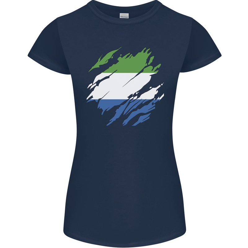 Torn Sierra Leone Flag Leonian Day Football Womens Petite Cut T-Shirt Navy Blue