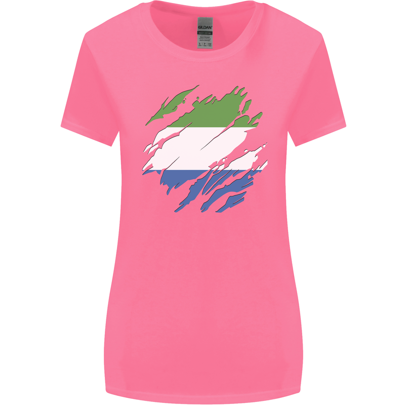 Torn Sierra Leone Flag Leonian Day Football Womens Wider Cut T-Shirt Azalea