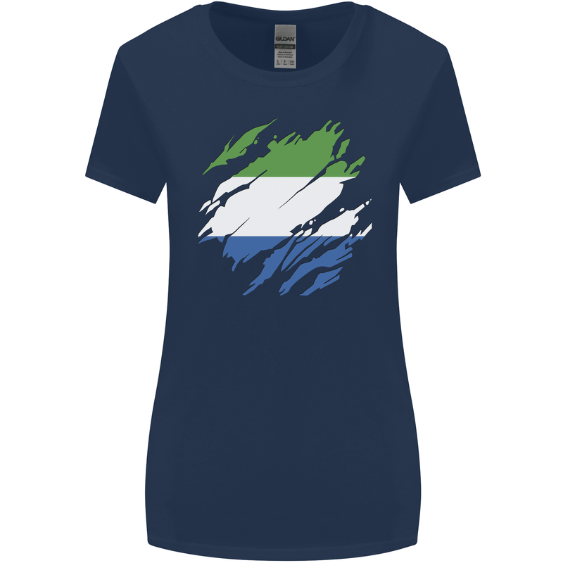 Torn Sierra Leone Flag Leonian Day Football Womens Wider Cut T-Shirt Navy Blue