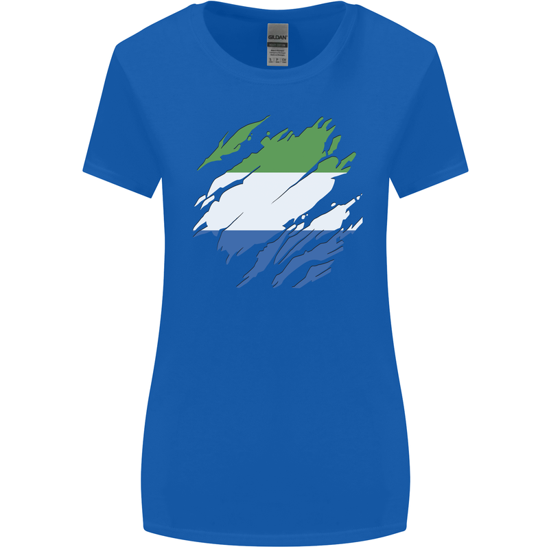 Torn Sierra Leone Flag Leonian Day Football Womens Wider Cut T-Shirt Royal Blue