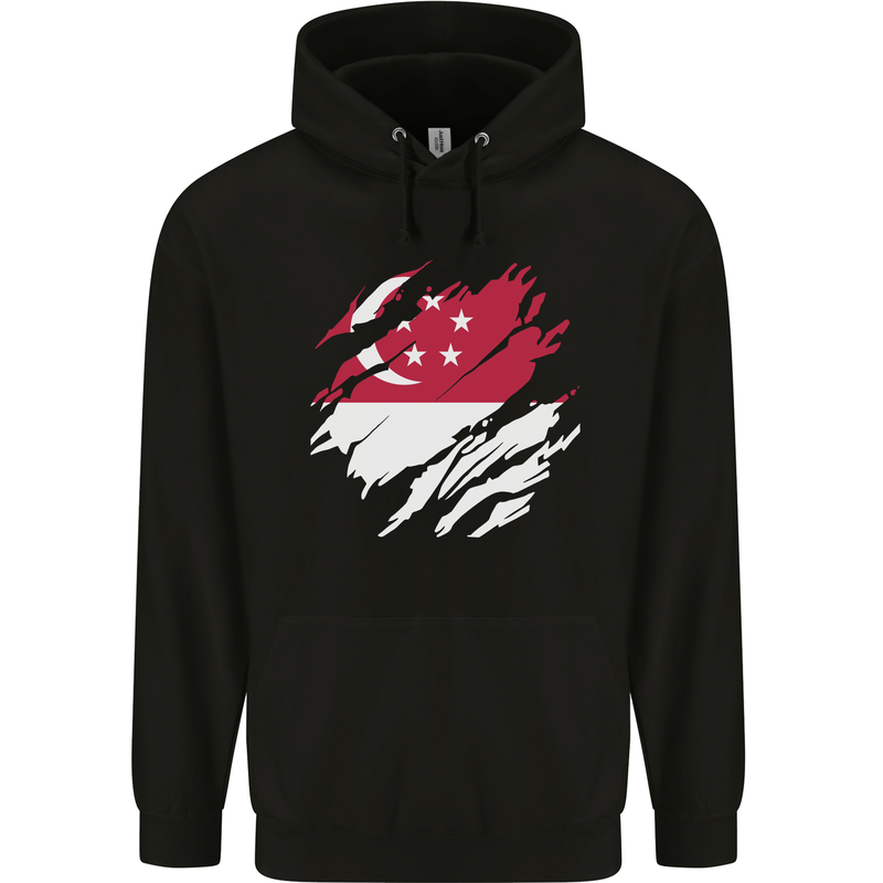 Torn Singapore Flag Singaporean Day Football Childrens Kids Hoodie Black