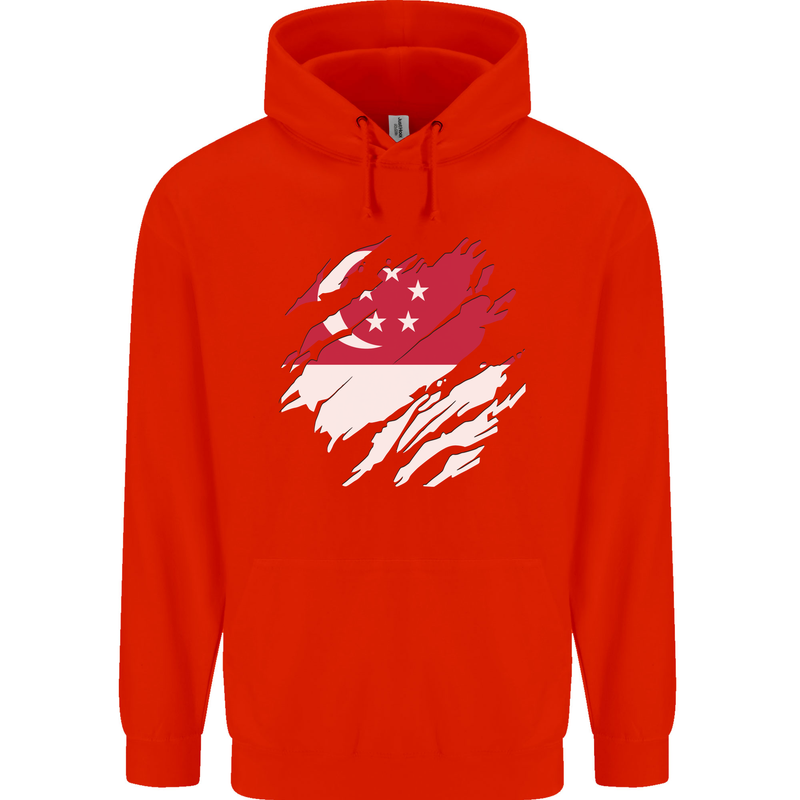 Torn Singapore Flag Singaporean Day Football Childrens Kids Hoodie Bright Red