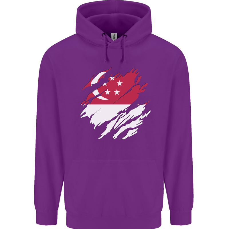 Torn Singapore Flag Singaporean Day Football Childrens Kids Hoodie Purple