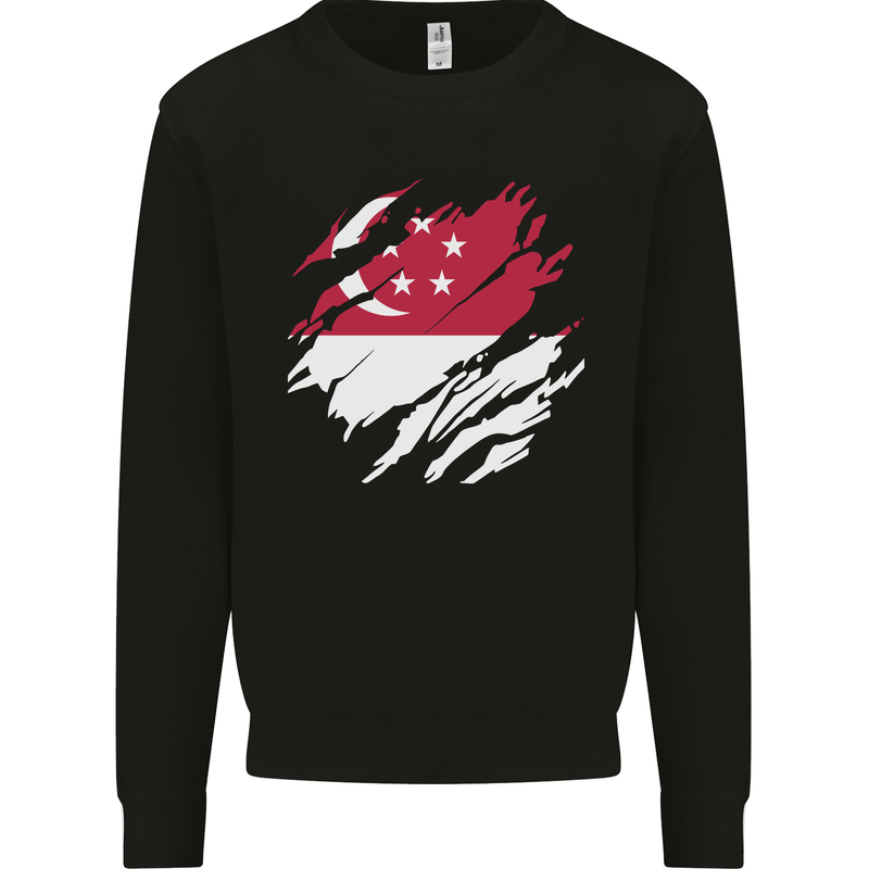 Torn Singapore Flag Singaporean Day Football Kids Sweatshirt Jumper Black