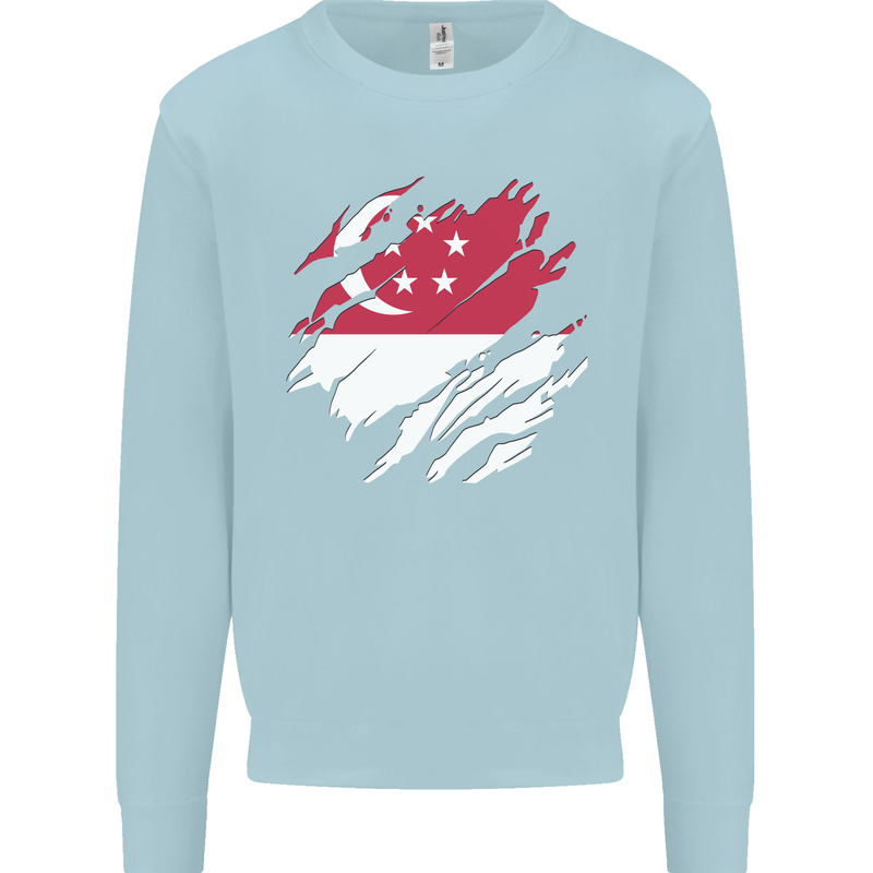Torn Singapore Flag Singaporean Day Football Kids Sweatshirt Jumper Light Blue