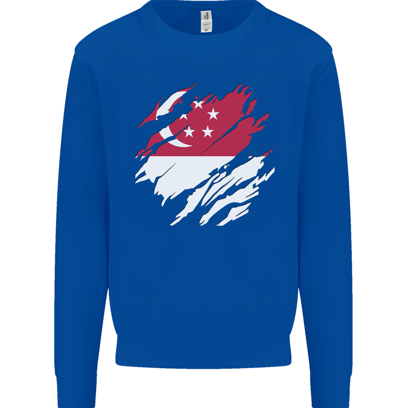 Torn Singapore Flag Singaporean Day Football Kids Sweatshirt Jumper Royal Blue