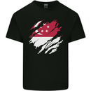 Torn Singapore Flag Singaporean Day Football Kids T-Shirt Childrens Black