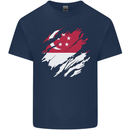 Torn Singapore Flag Singaporean Day Football Kids T-Shirt Childrens Navy Blue