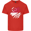 Torn Singapore Flag Singaporean Day Football Kids T-Shirt Childrens Red