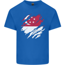 Torn Singapore Flag Singaporean Day Football Kids T-Shirt Childrens Royal Blue