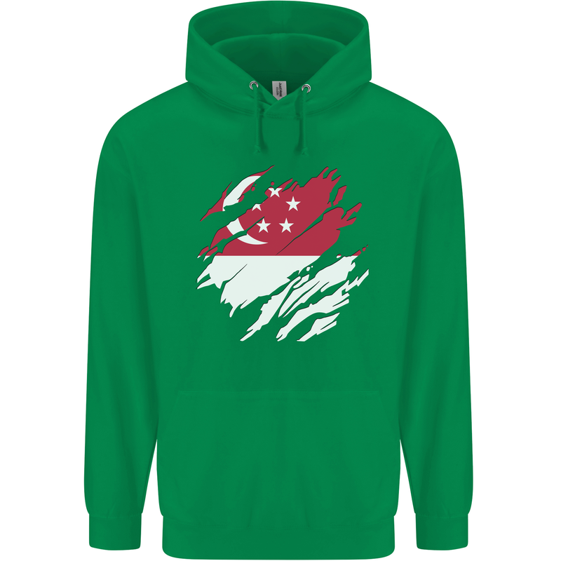 Torn Singapore Flag Singaporean Day Football Mens 80% Cotton Hoodie Irish Green