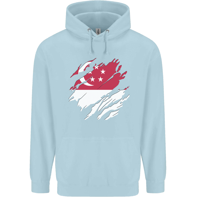 Torn Singapore Flag Singaporean Day Football Mens 80% Cotton Hoodie Light Blue