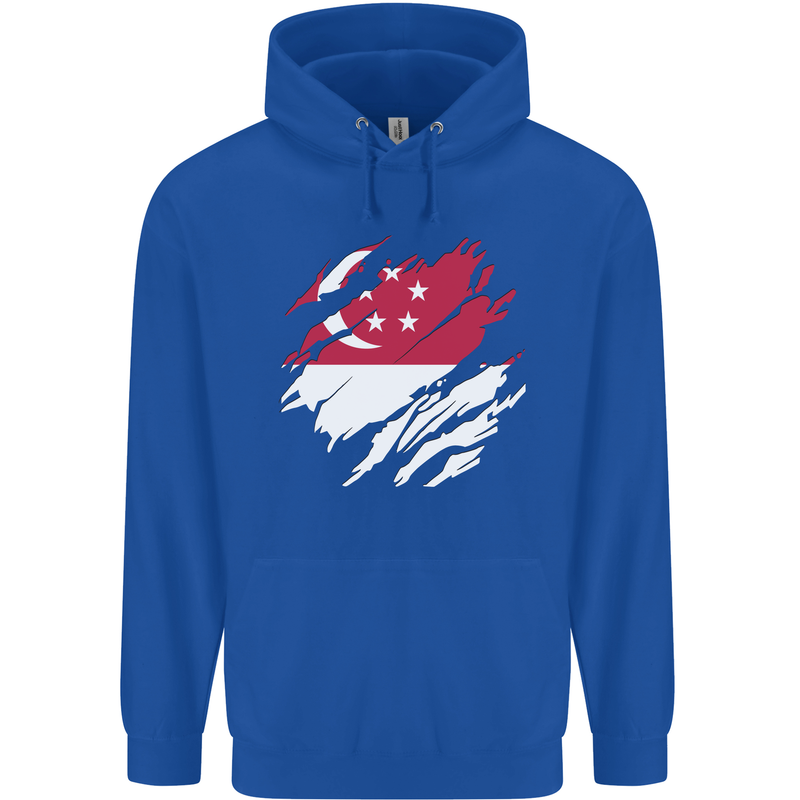 Torn Singapore Flag Singaporean Day Football Mens 80% Cotton Hoodie Royal Blue