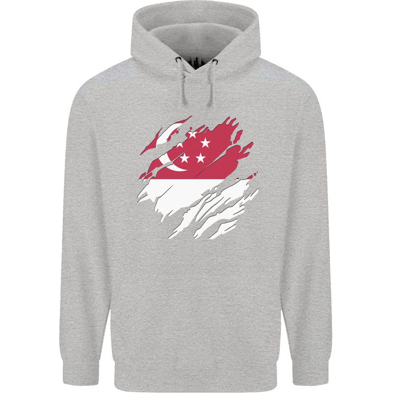 Torn Singapore Flag Singaporean Day Football Mens 80% Cotton Hoodie Sports Grey