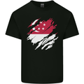 Torn Singapore Flag Singaporean Day Football Mens Cotton T-Shirt Tee Top Black