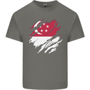 Torn Singapore Flag Singaporean Day Football Mens Cotton T-Shirt Tee Top Charcoal