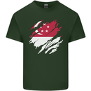 Torn Singapore Flag Singaporean Day Football Mens Cotton T-Shirt Tee Top Forest Green