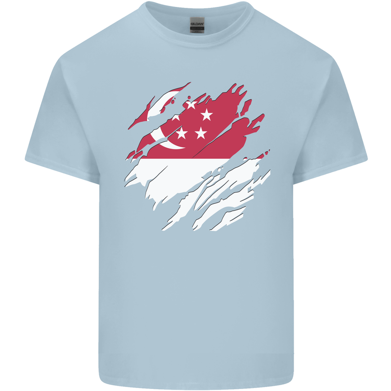 Torn Singapore Flag Singaporean Day Football Mens Cotton T-Shirt Tee Top Light Blue