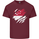 Torn Singapore Flag Singaporean Day Football Mens Cotton T-Shirt Tee Top Maroon